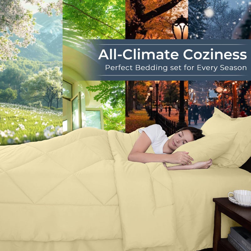 HEVUMYI Cream Yellow Queen Comforter Set - 7-Piece All Season Bed in a Bag Queen  Ultra Soft Bedding Set with Comforter  Flat Sheet  Fitted Sheet  Pillowcases  Pillow Shams - Image 3